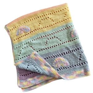 Handmade Crochet Baby Blanket‎ Rainbows Pastel Stripes Afghan 40x44 Throw Soft